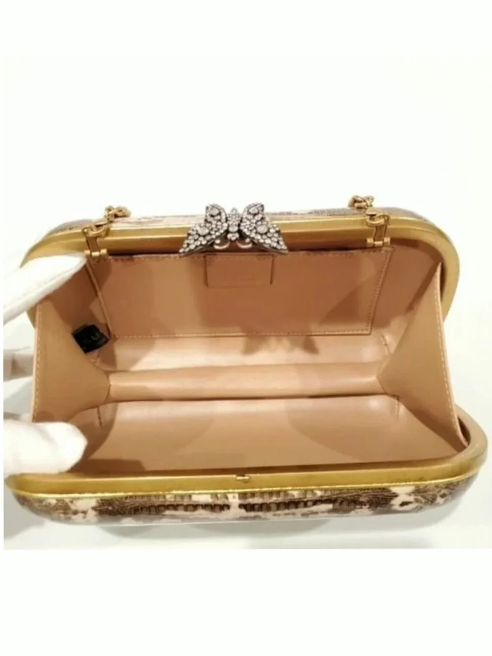 Authentic Gucci Broadway Snakeskin Clutch Crossbody Bag Bronze Gold Chain New - Picture 9 of 10